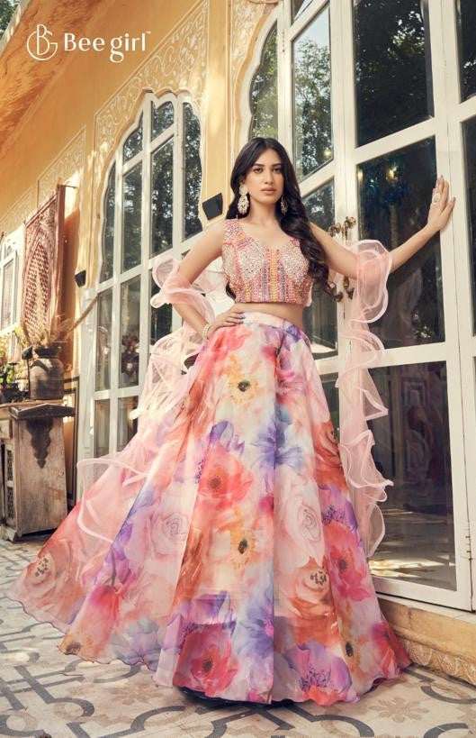 Graceful Pink Lehenga with Choli by B Girl