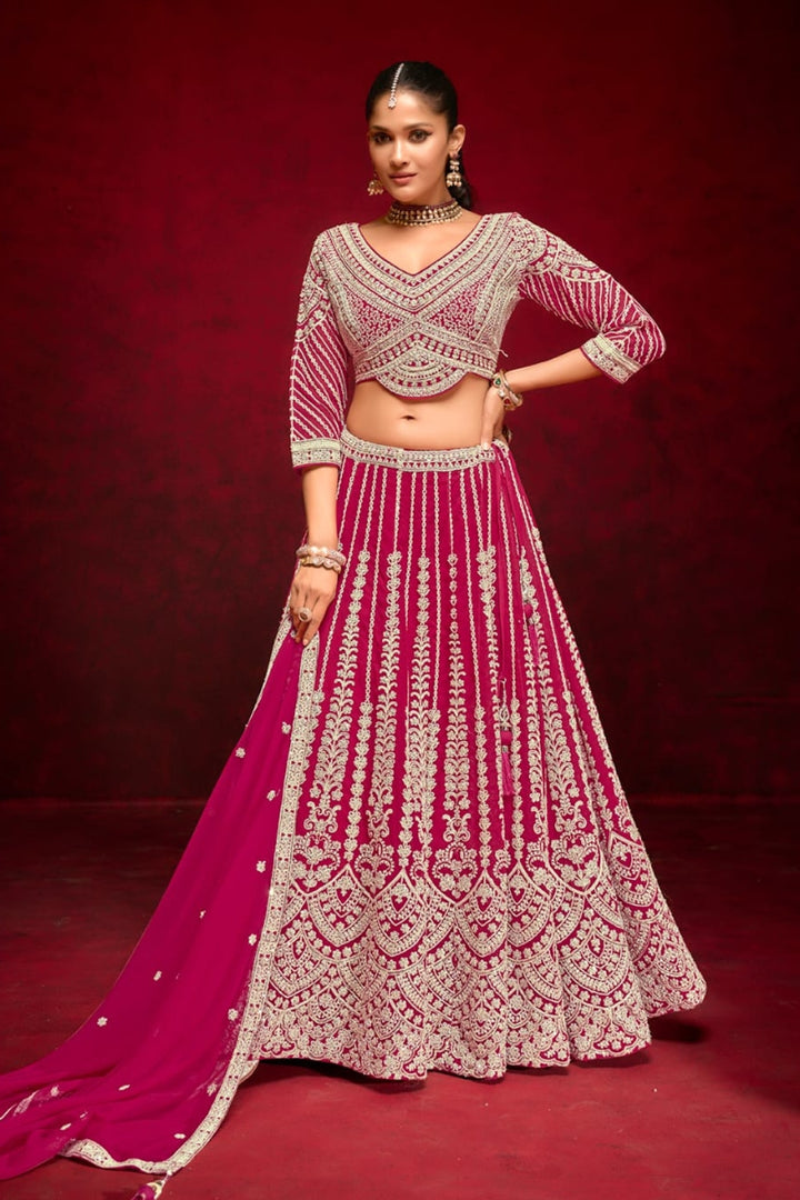 Royal Magenta Embroidered Lehenga Choli with Elegant Detailing by B Girl