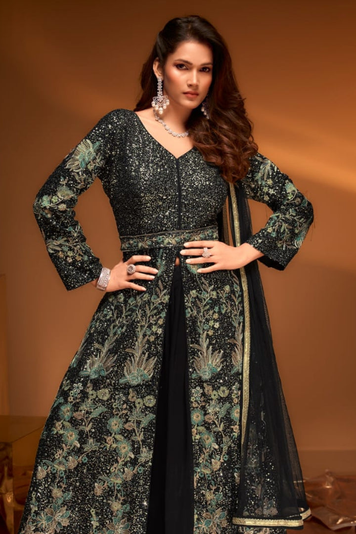 Midnight Enchantress Embroidered Indo-Western