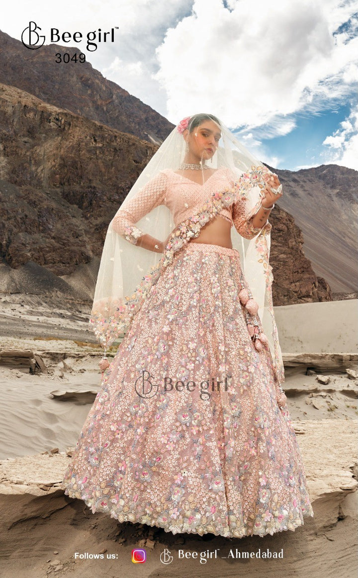 Graceful Peach Lehenga with Choli by B Girl