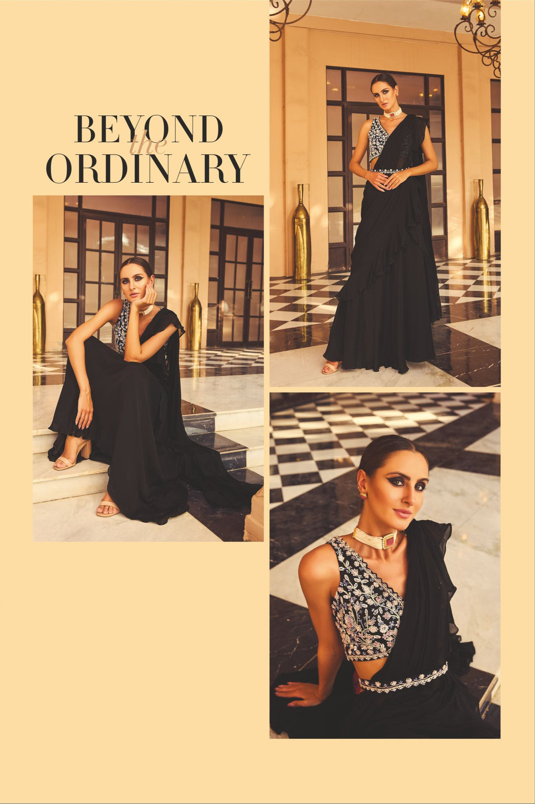 Black Ruffled Georgette Saree with Embellished Blouse