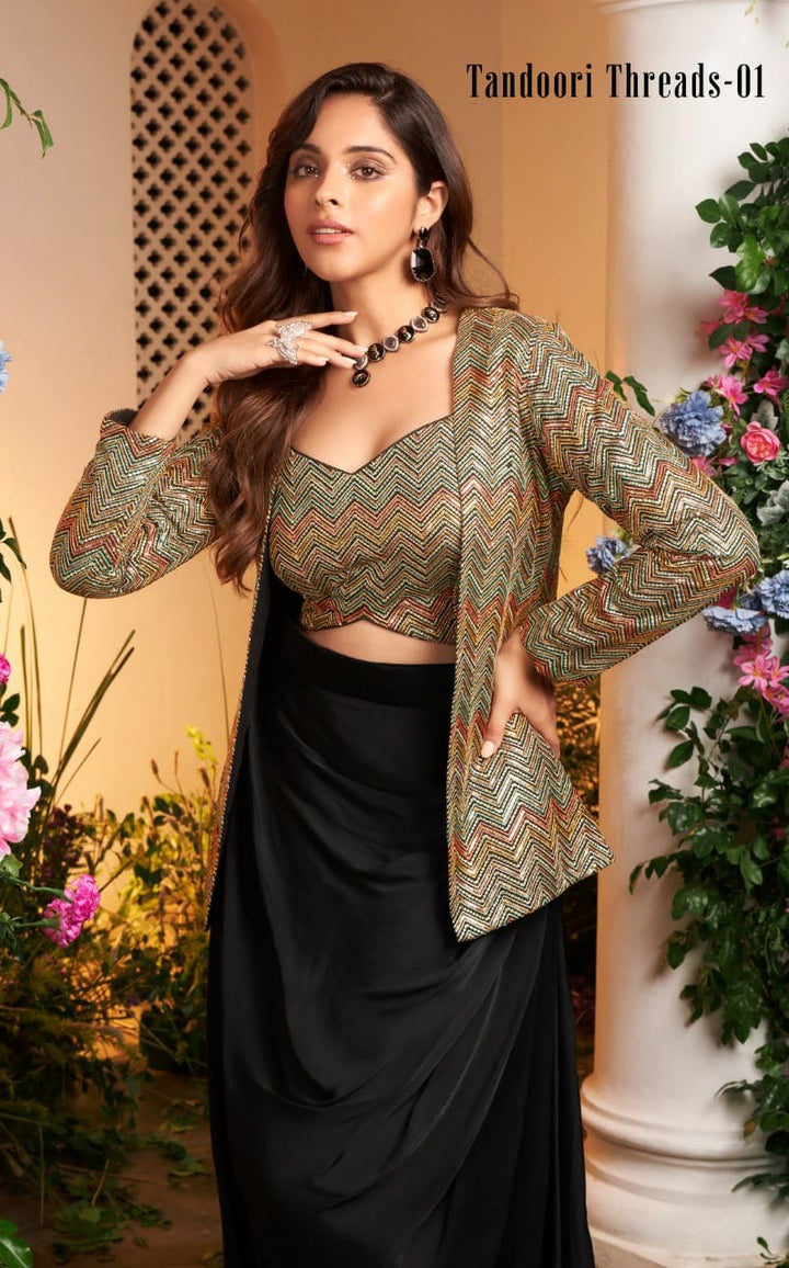 Regal Noir Embellished Choli with Black Lehenga by B Girl
