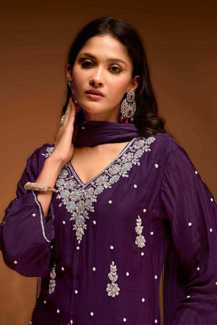 B Girl - Majestic Plum Embroidered Sharara Set