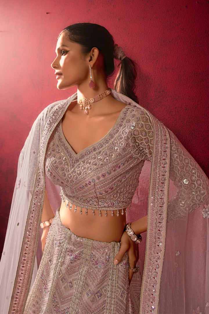 Blush Pink Embroidered Lehenga Choli with Delicate Detailing by B Girl