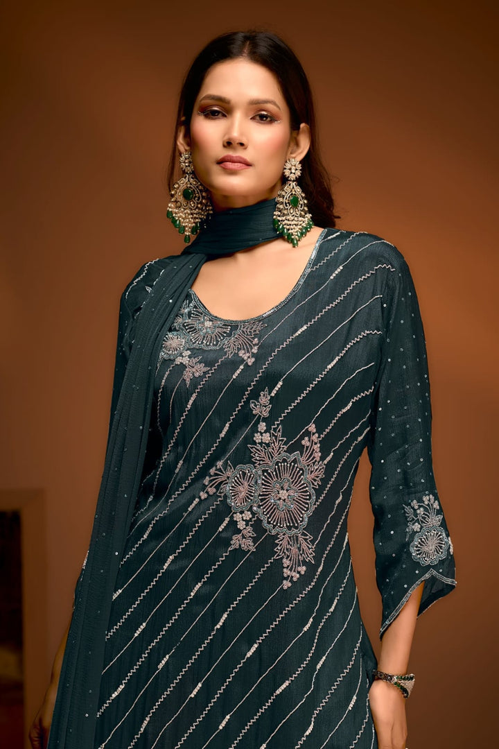 Royal Blue Embroidered Sharara Set by B Girl