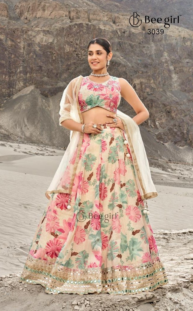 Graceful White Embroidered Lehenga with Choli by B Girl