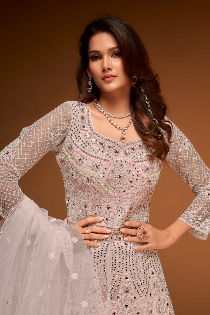 Enchanting Blush Pink Mirror Work Choli with Lehenga