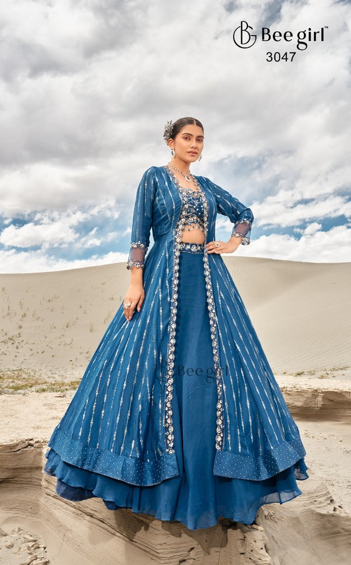 Royal Azure Embellished Jacket Set by B Girl