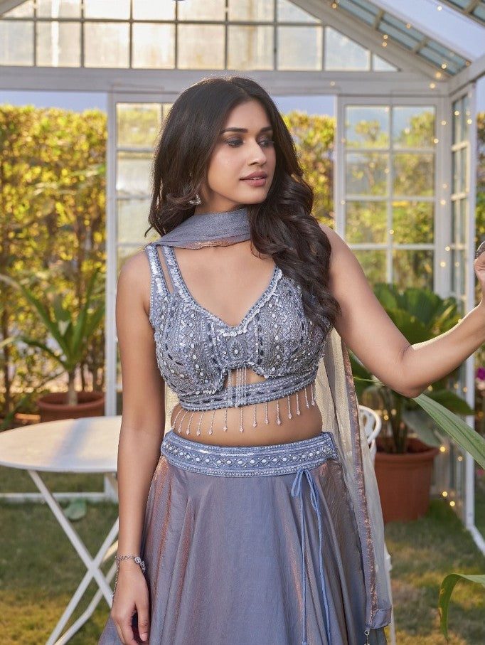 Serene Sky Blue Lehenga Choli by B Girl