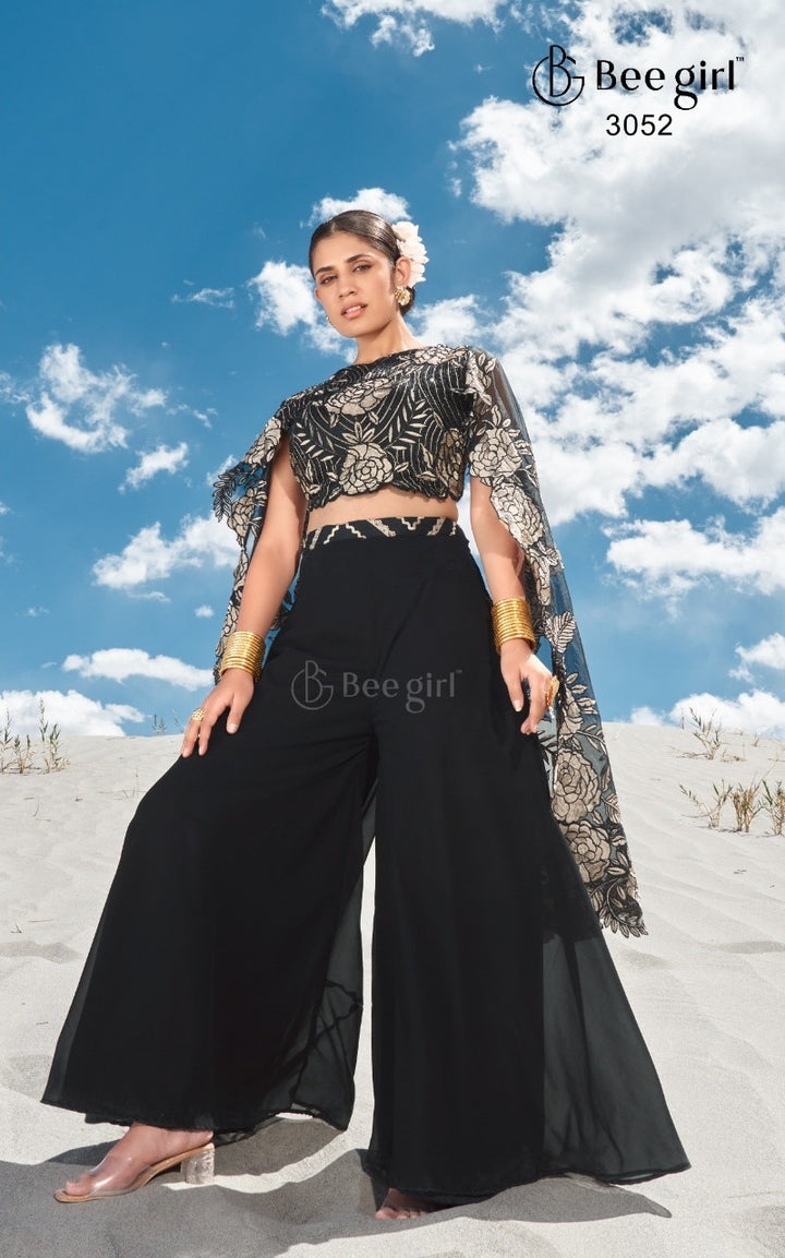 Midnight Bloom Black Plazo Set by B Girl