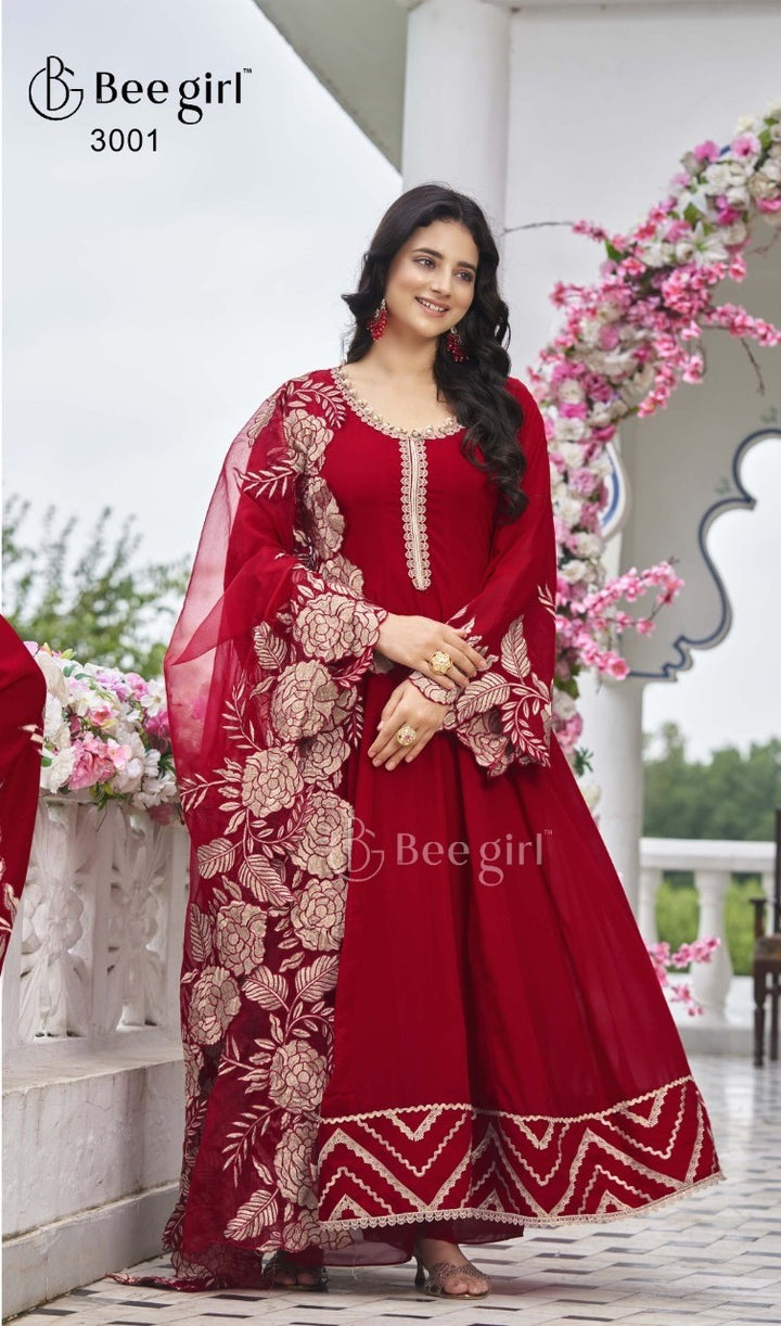 Radiant Red Anarkali Dress by B Girl