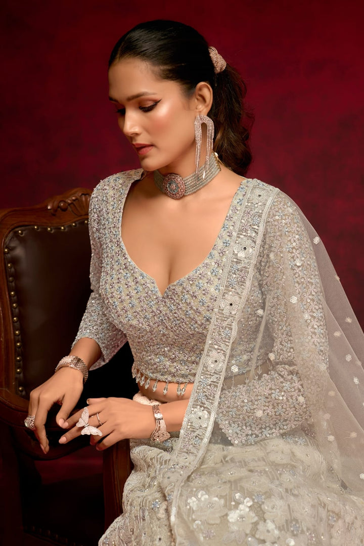 Glamorous Grey Embellished Lehenga Choli Set by B Girl