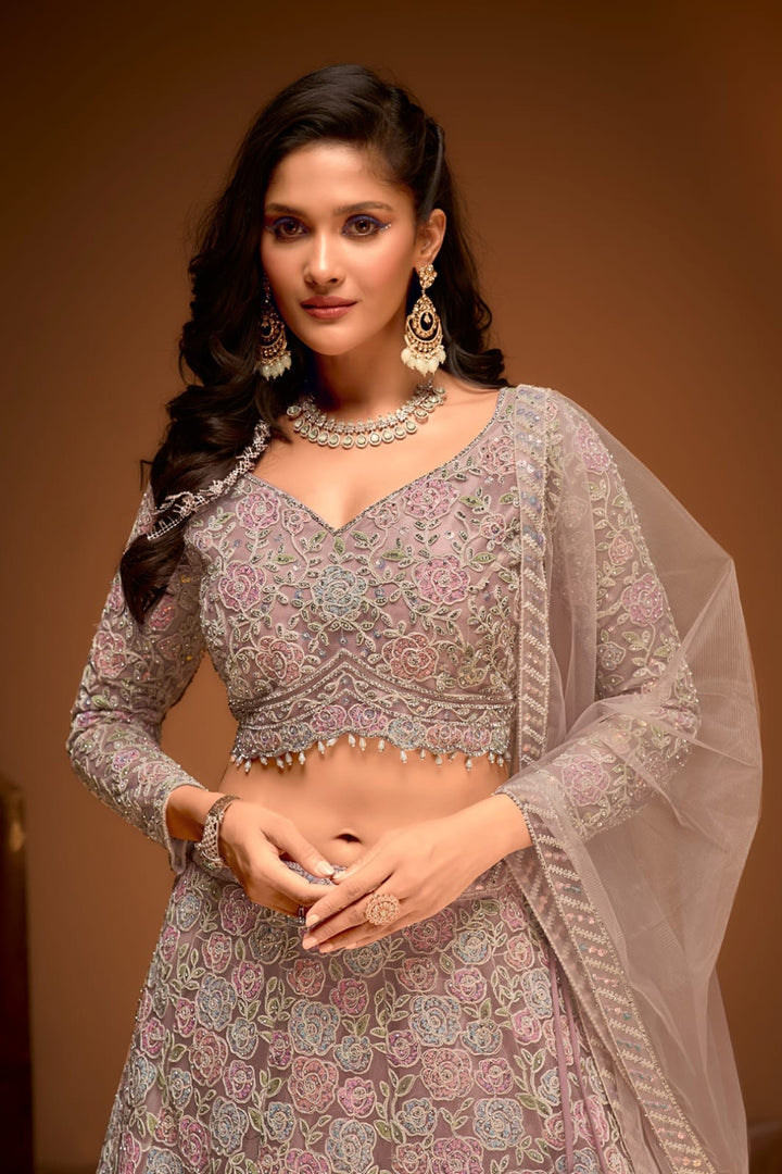 Blush Pink Floral Embroidered Choli with Lehenga Set