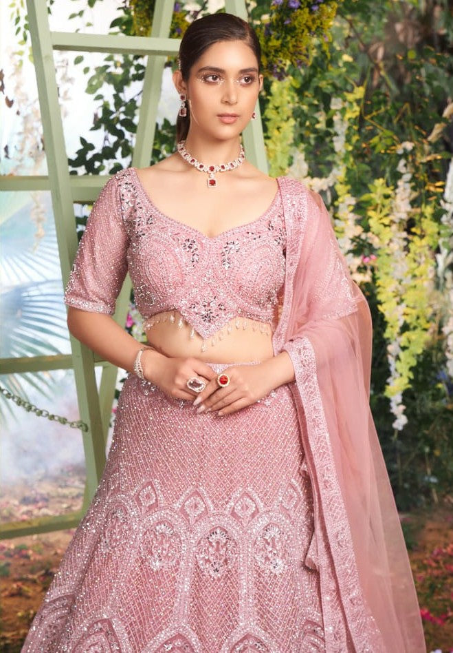 Enchanting Pink Embroidered Lehenga with Choli by B Girl