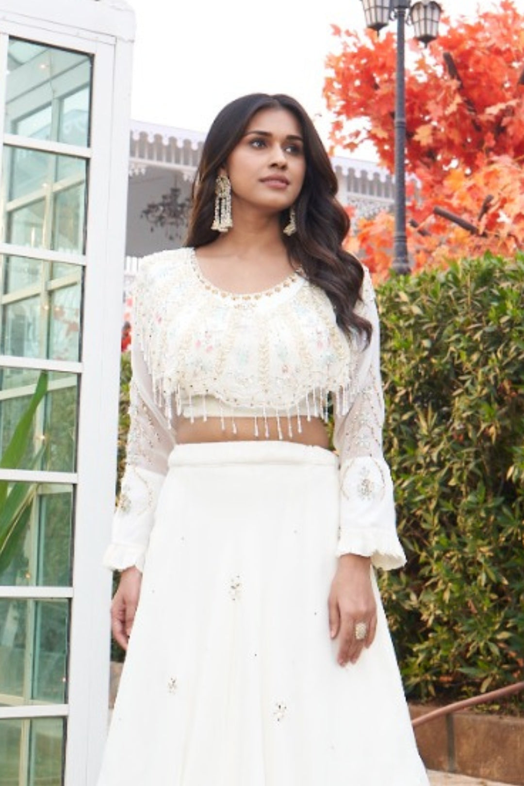 Ethereal Elegance in White Poncho Set