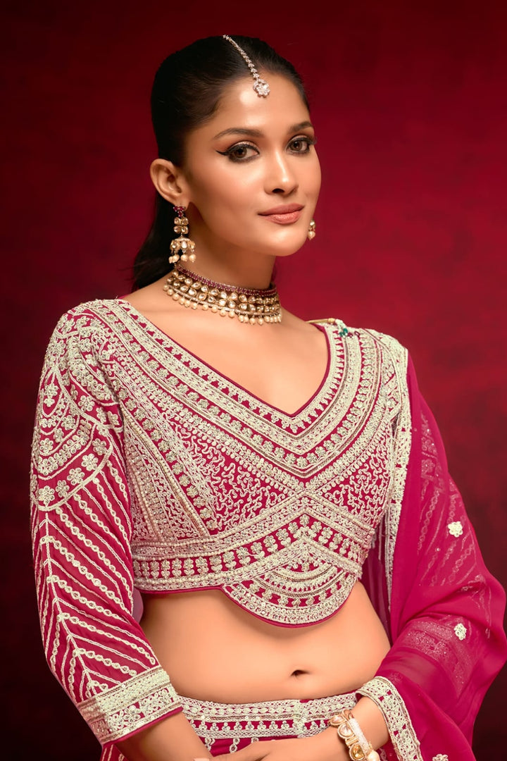 Royal Magenta Embroidered Lehenga Choli with Elegant Detailing by B Girl