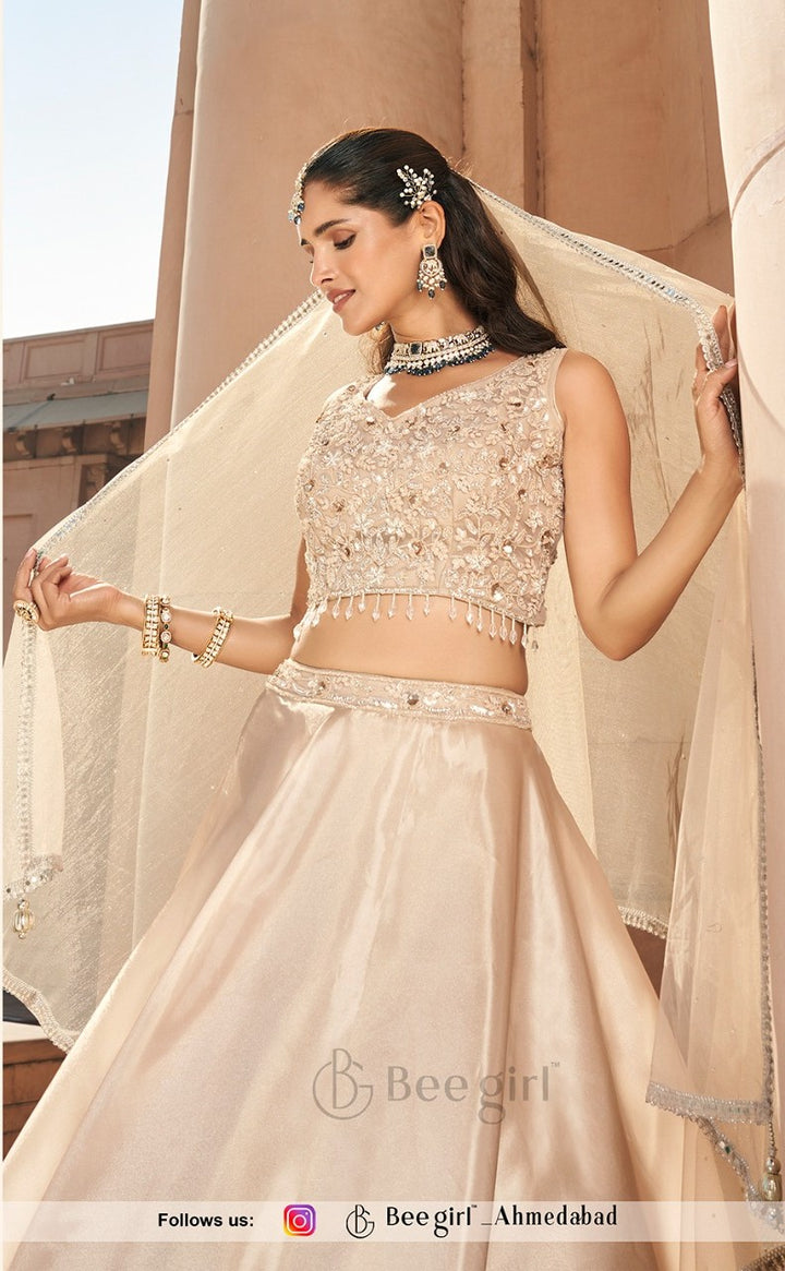 Pearl White Embellished Choli with Lehenga by B Girl