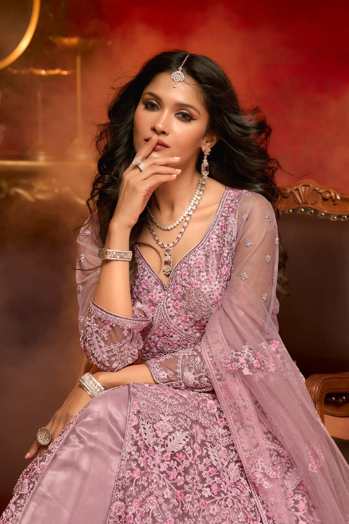 Enchanting Lavender Embroidered Indo-Western Gown by B Girl