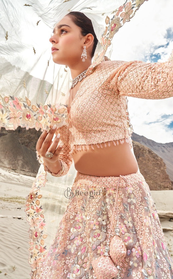 Graceful Peach Lehenga with Choli by B Girl