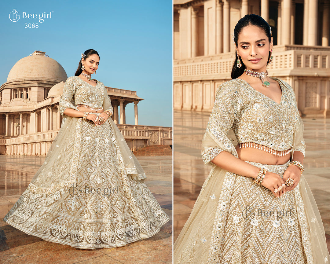 Royal Champagne Embroidered Bridal Lehenga Set
