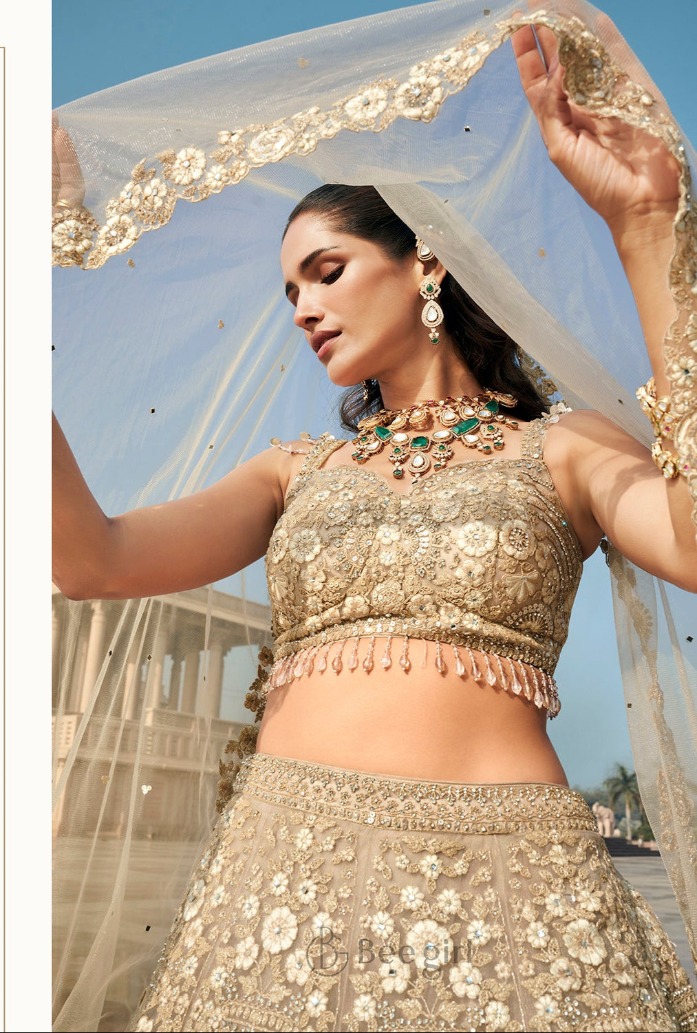 Golden Hour Grace – Beige Embroidered Lehenga Set