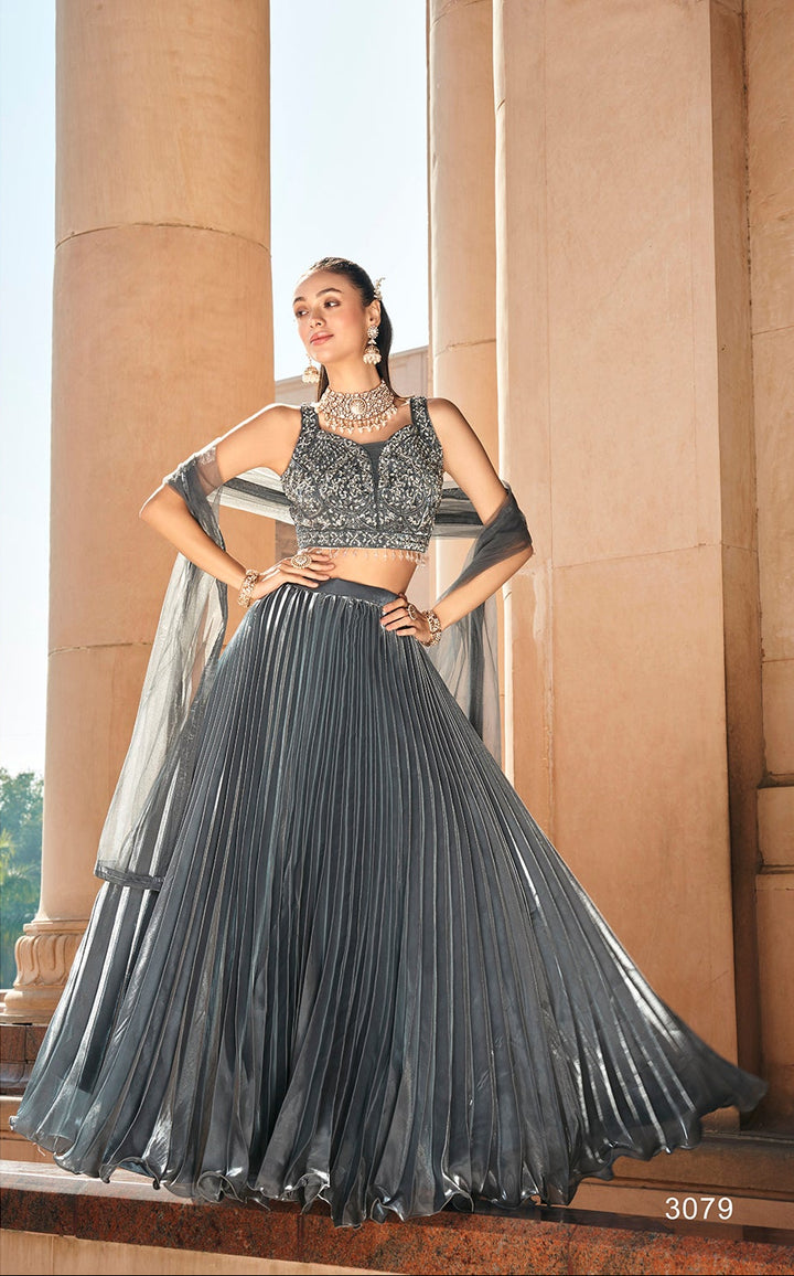 Glam Grey Pleated Lehenga Set
