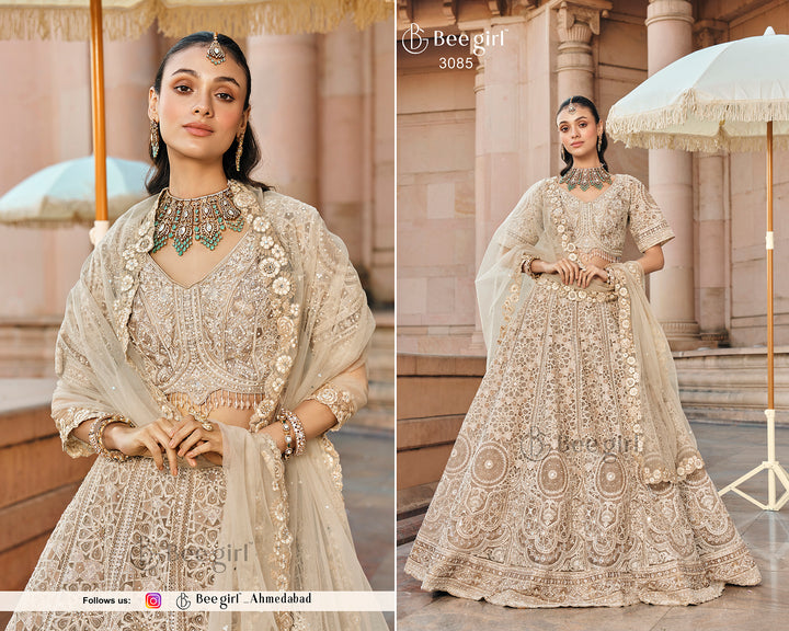 Regal Beige Embroidered Bridal Lehenga