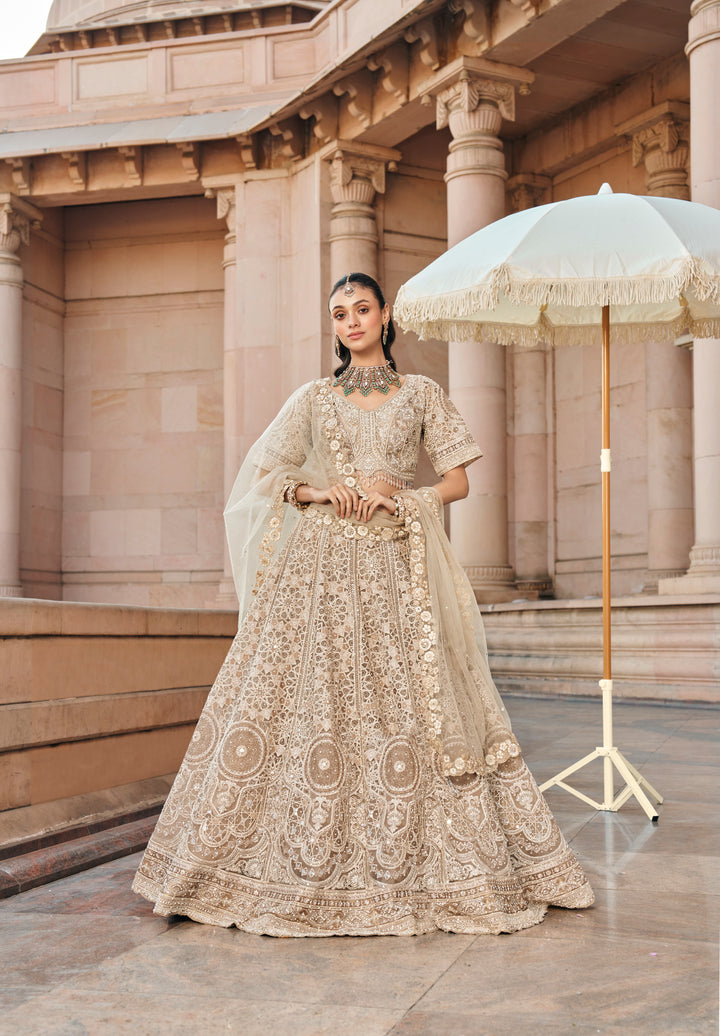 Regal Beige Embroidered Bridal Lehenga