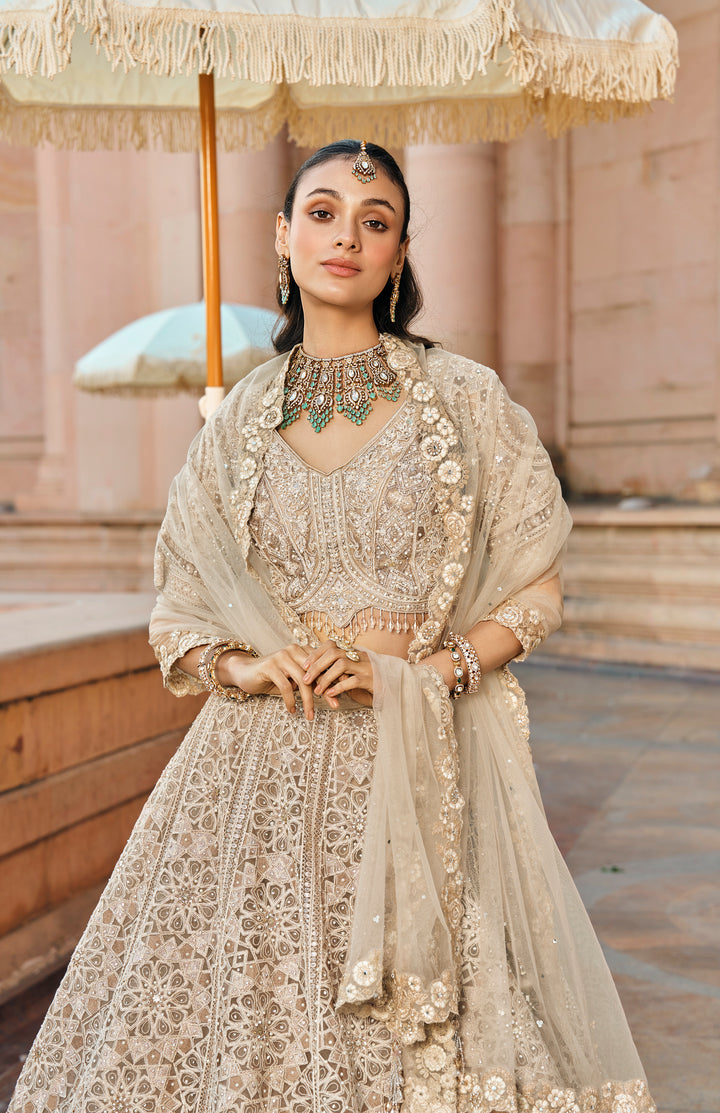 Regal Beige Embroidered Bridal Lehenga