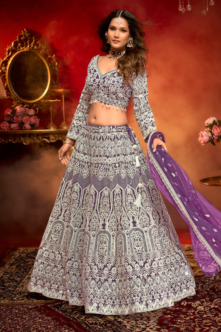 Enchanting Wine Embroidered Choli with Lehenga by B Girl