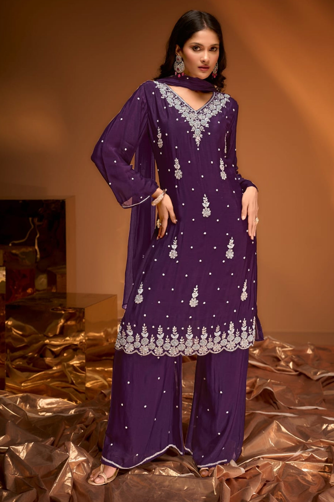 B Girl - Majestic Plum Embroidered Sharara Set
