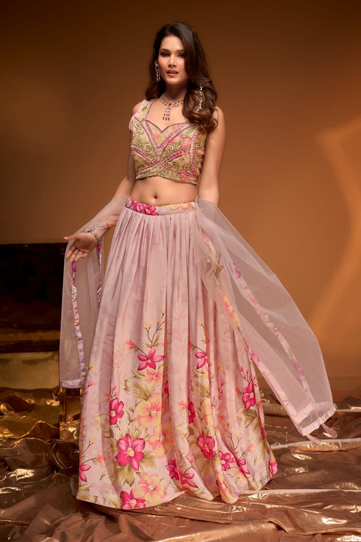 Graceful Pastel Pink Floral Lehenga Choli Set