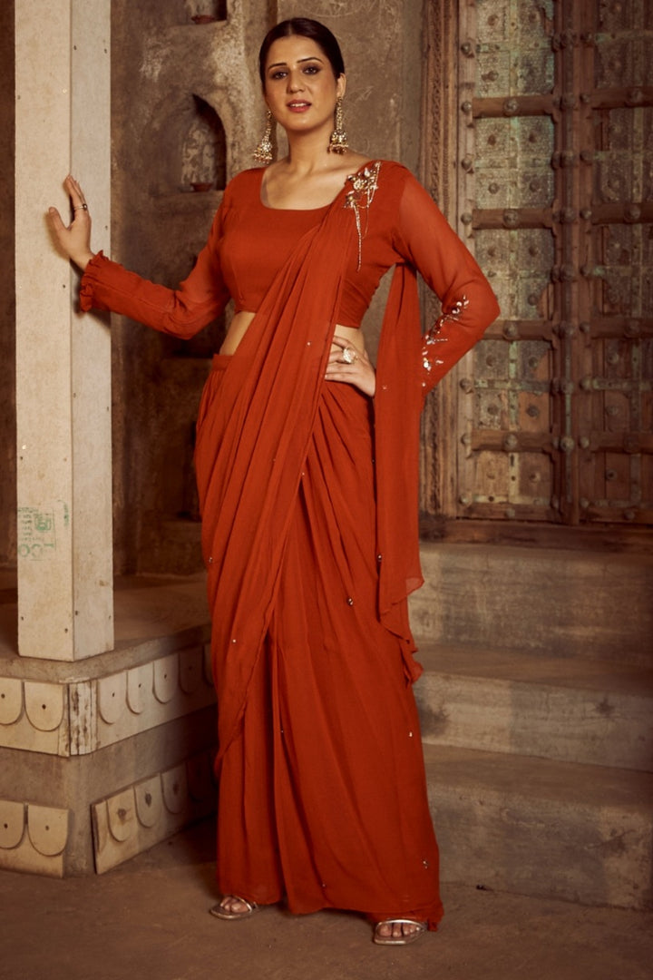 Timeless Elegance in Rust Saree