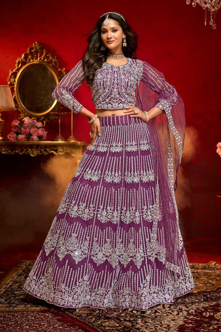 Regal Wine Embroidered Lehenga Choli Set by B Girl