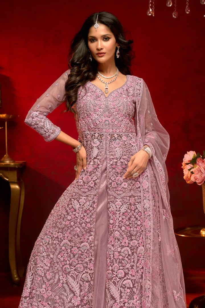 Enchanting Lavender Embroidered Indo-Western Gown by B Girl