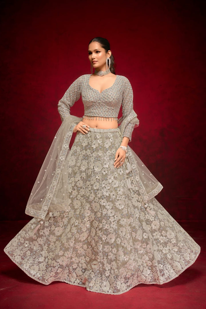 Glamorous Grey Embellished Lehenga Choli Set by B Girl