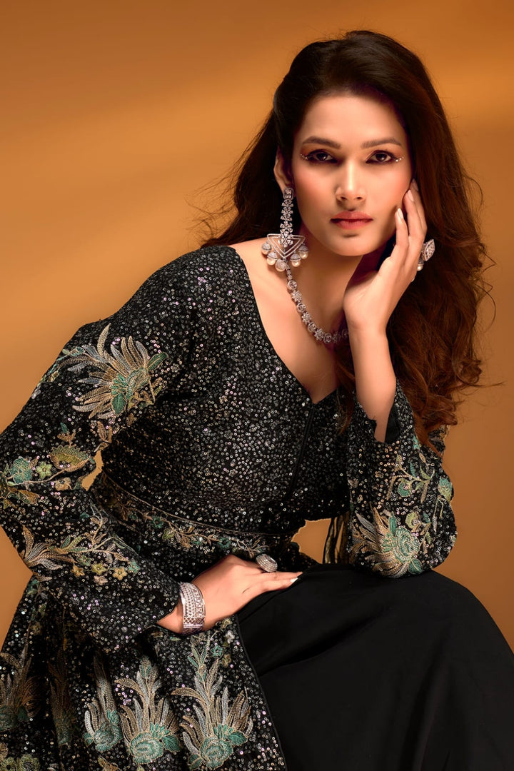 Midnight Enchantress Embroidered Indo-Western