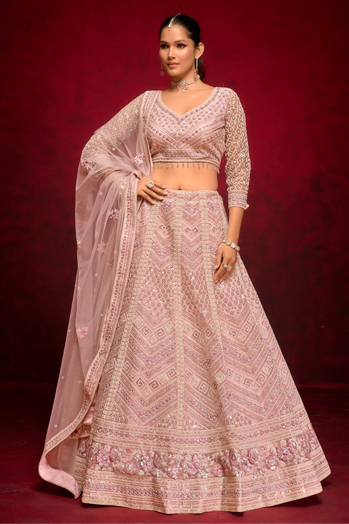 Blush Pink Embroidered Lehenga Choli with Delicate Detailing by B Girl