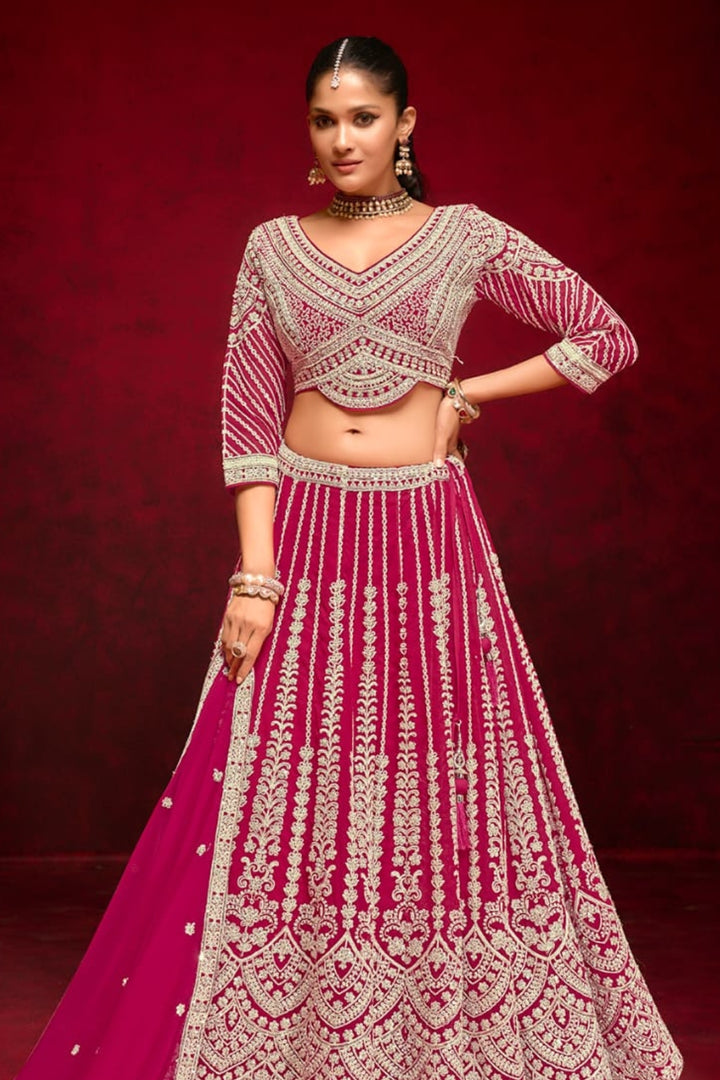Royal Magenta Embroidered Lehenga Choli with Elegant Detailing by B Girl
