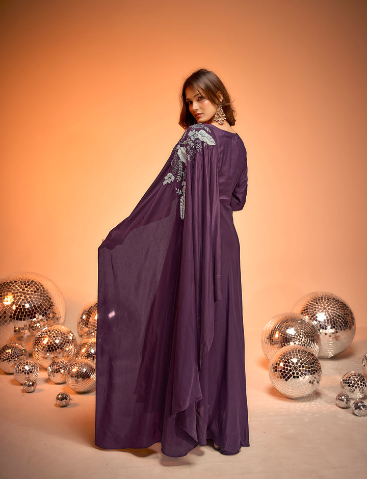 Royal Plum Bloom Embroidered Gown Set