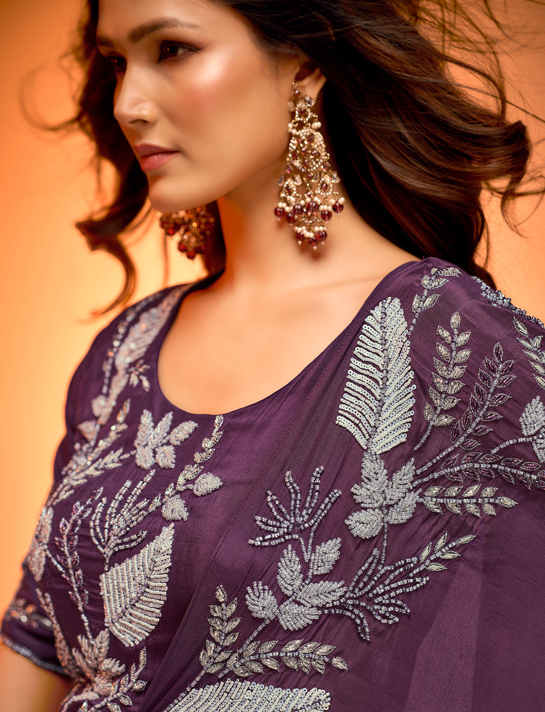 Royal Plum Bloom Embroidered Gown Set
