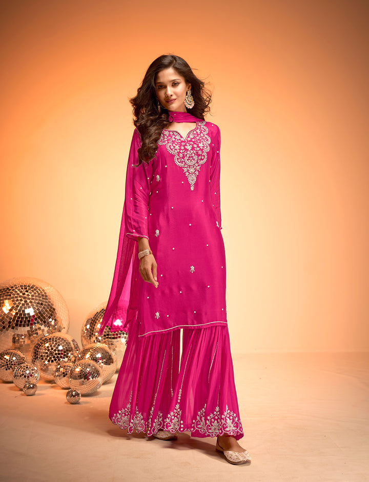 Majestic Fuchsia Georgette Sharara Set