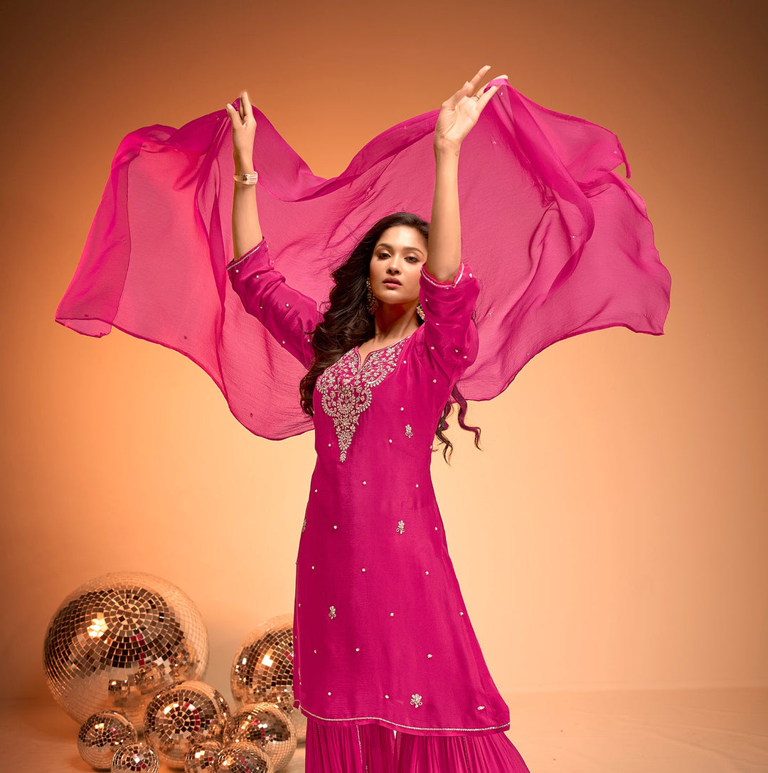 Majestic Fuchsia Georgette Sharara Set