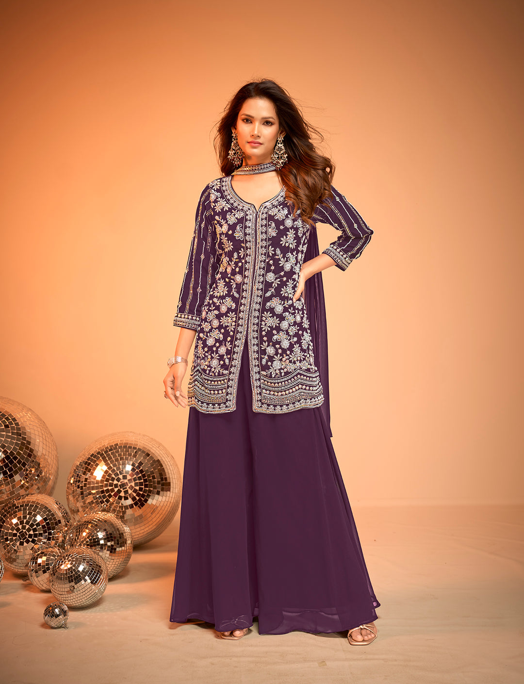 Royal Plum Embroidered Palazzo Set