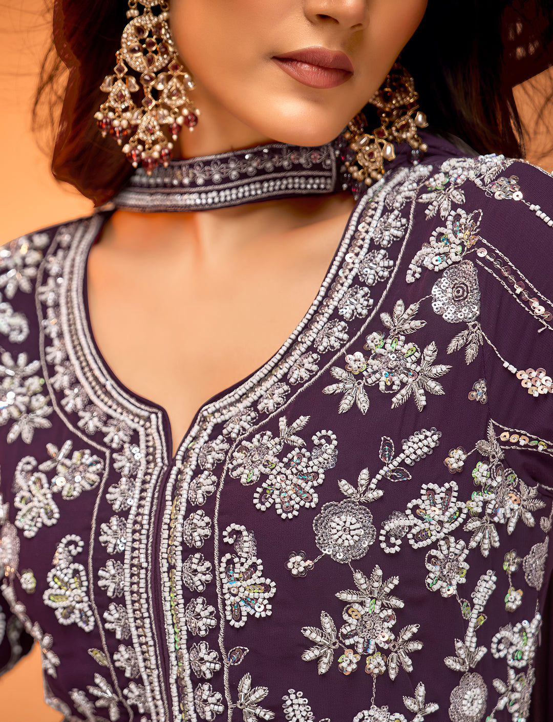 Royal Plum Embroidered Palazzo Set