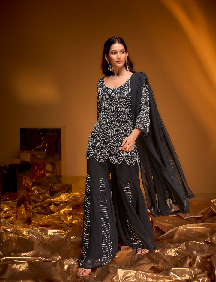 Midnight Noir Embellished Sharara Set