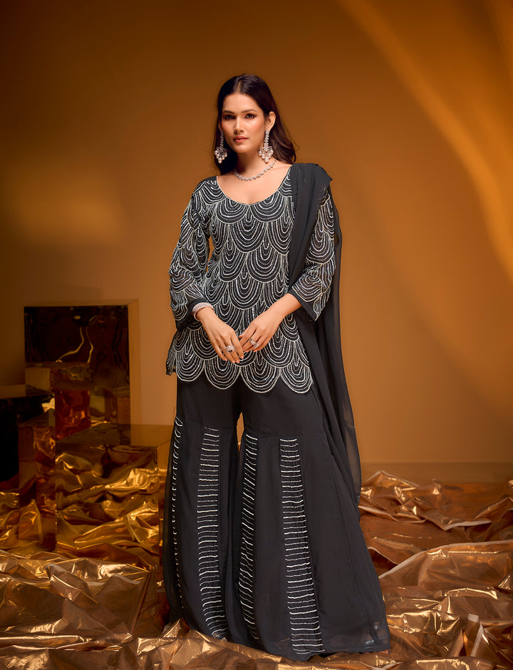Midnight Noir Embellished Sharara Set