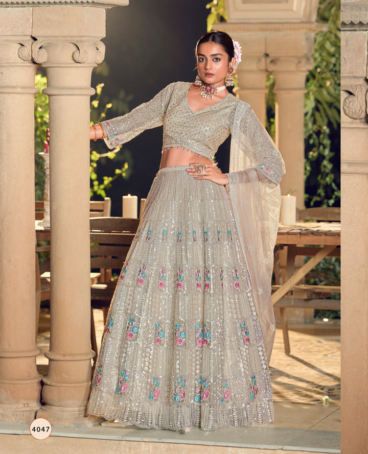 A Floral Fantasy in Silver – Lehenga Set