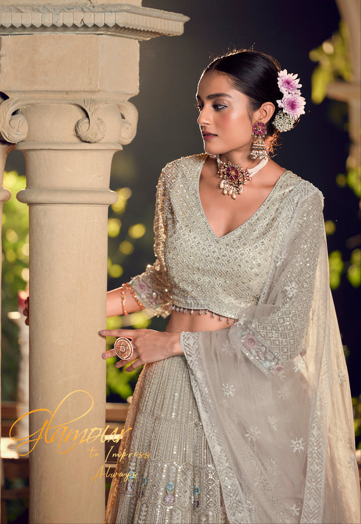 A Floral Fantasy in Silver – Lehenga Set