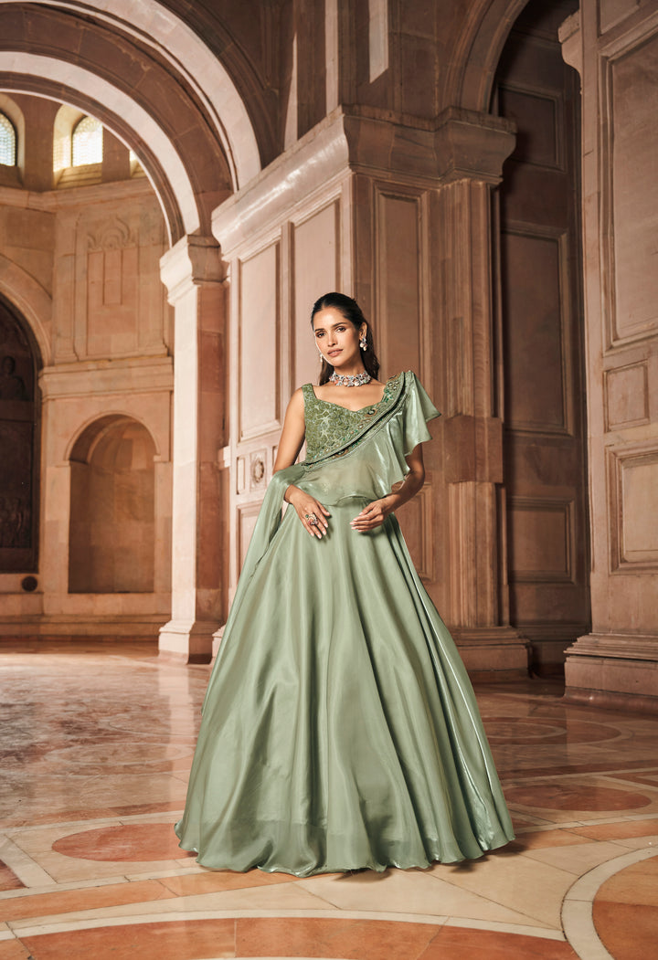 Sage Green Embellished Peplum Lehenga Set
